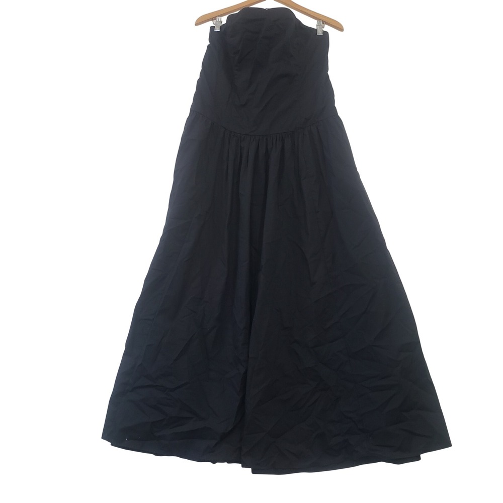 Abercrombie & Fitch Strapless Maxi Dress Large Black Smocked Pockets Coastal